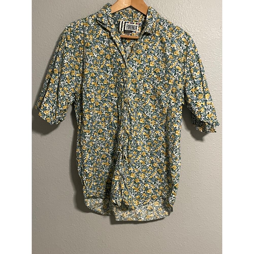 Vintage Forenza Shirt Mens Medium Multicolor Floral Cotton Button Up Boho 90s